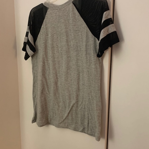 Emma & Sam Grey Tee Shirt With Black Mesh Details - Picture 5 of 8